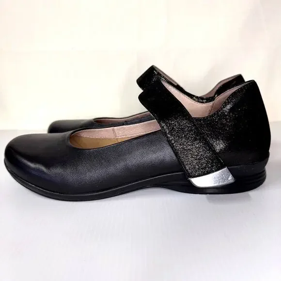 DANSKO Audrey Mary Janes Women's 9.5/EU 40 Ballet Flat Black Leather Sparkle - Picture 2 of 11